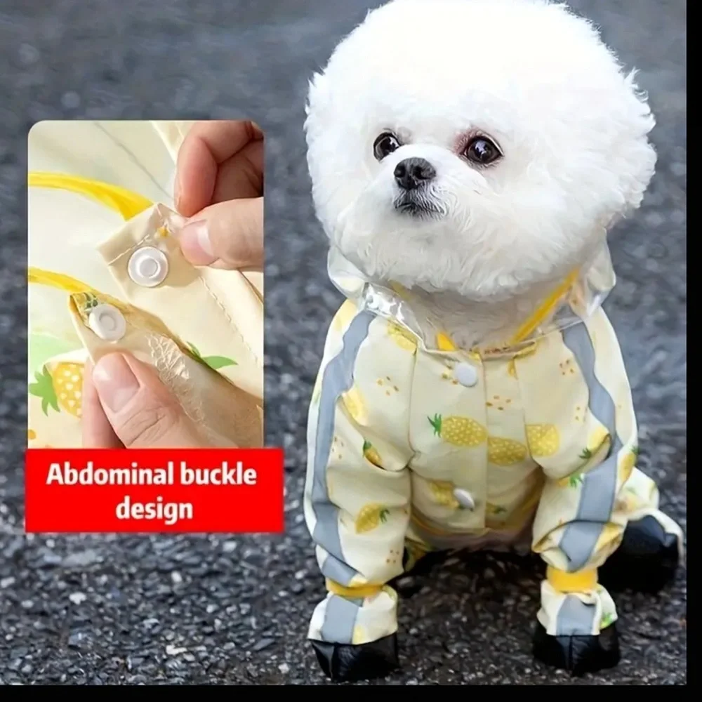 💎Small Dog puppy Raincoat Jacket Tail Protect Feet Cover Waterproof 🍍 pineapple